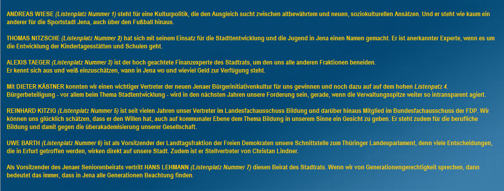 FDP Jena - Unsere Spitzenkandidaten fr die Stadtratswahl 2014 - WAHLEN NDERN DINGE